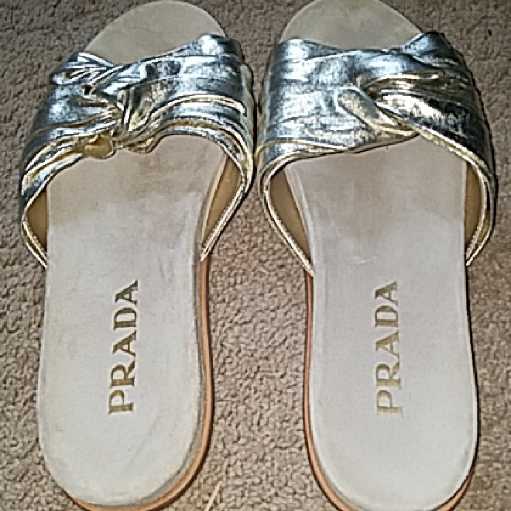 Prada Silver Slide Sandals